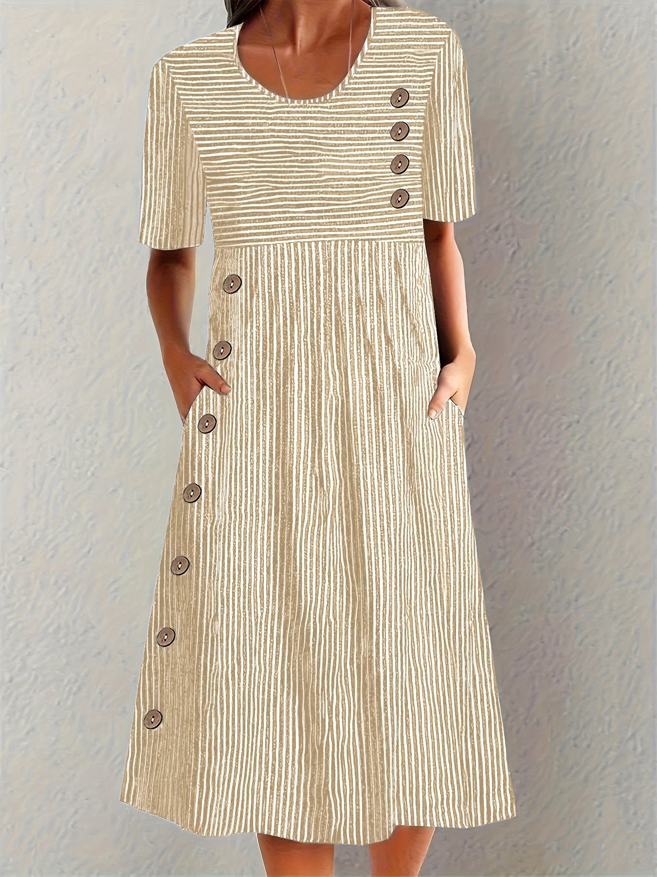 Finley - Classic Striped Button Midi Dress
