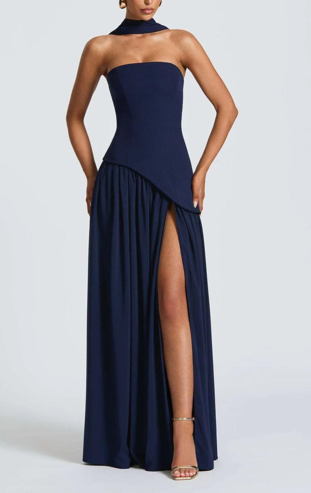 Maliyah Strapless Slit Ribbon Maxi Dress