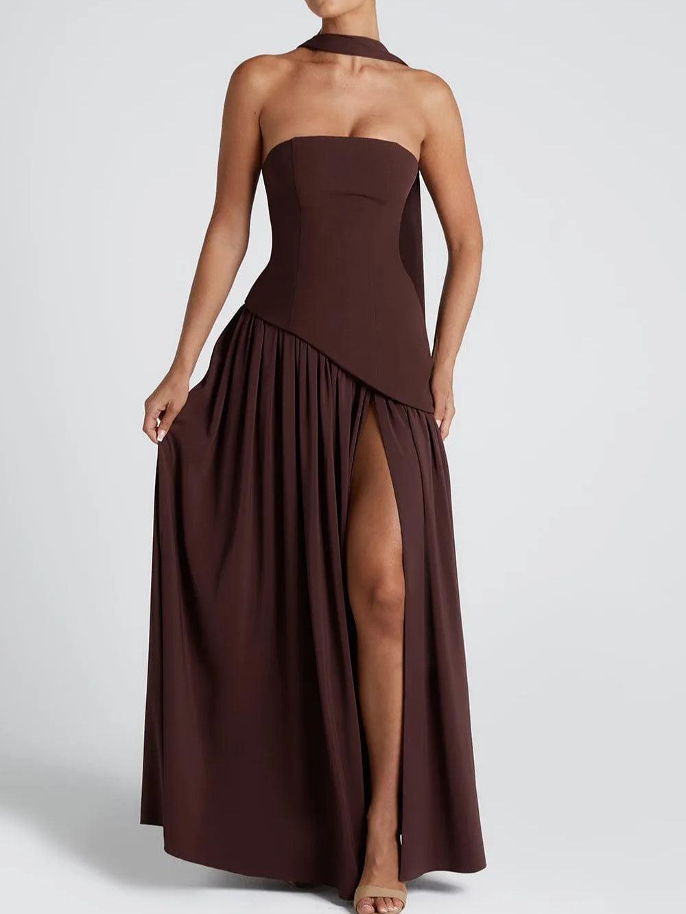 Maliyah Strapless Slit Ribbon Maxi Dress