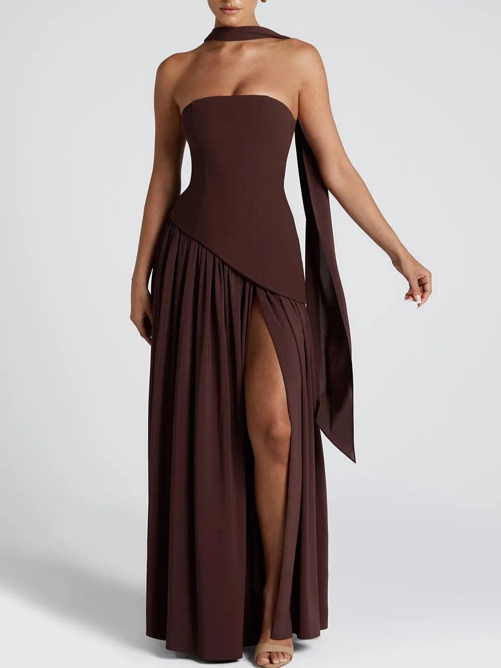 Maliyah Strapless Slit Ribbon Maxi Dress
