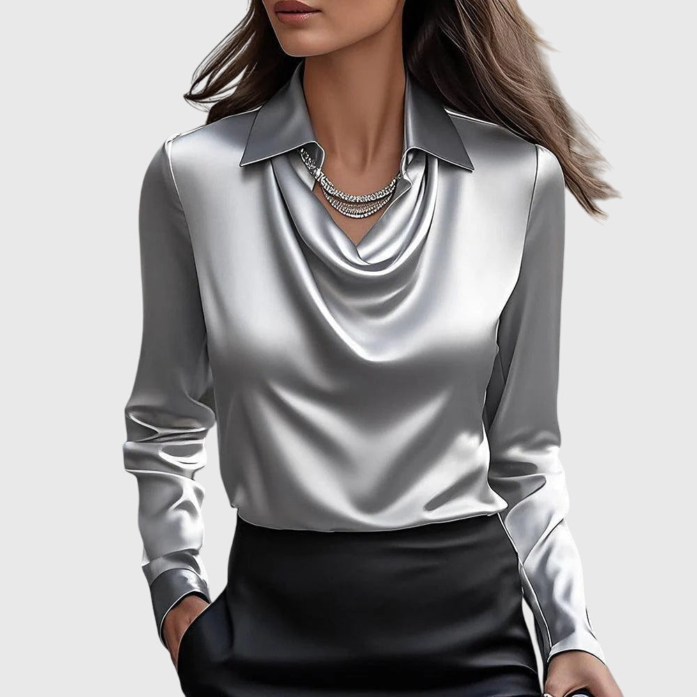 Sylvie | Luxurious, glossy blouse with pleated collar