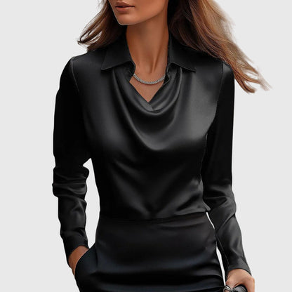 Sylvie | Luxurious, glossy blouse with pleated collar