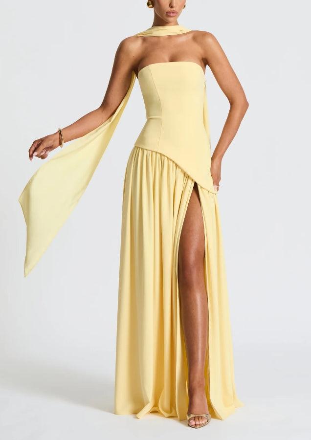 Maliyah Strapless Slit Ribbon Maxi Dress