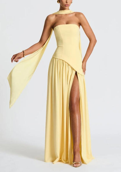 Maliyah Strapless Slit Ribbon Maxi Dress