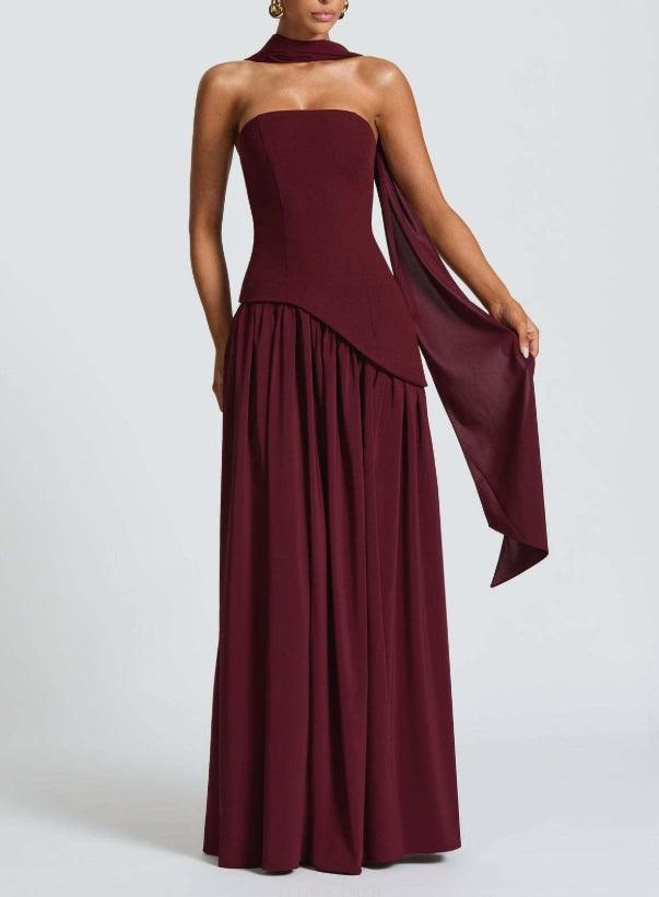 Maliyah Strapless Slit Ribbon Maxi Dress