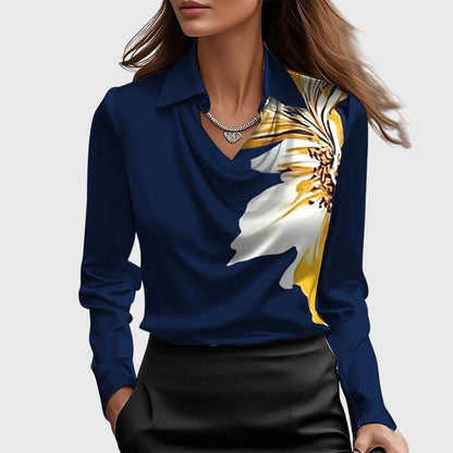 Sylvie | Luxurious, glossy blouse with pleated collar