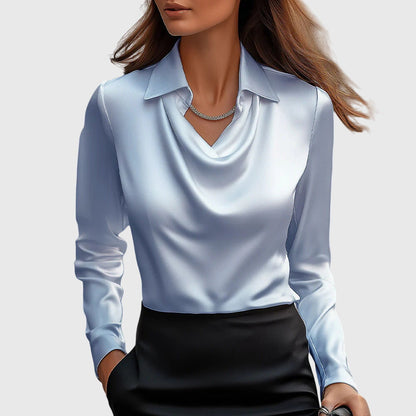 Sylvie | Luxurious, glossy blouse with pleated collar