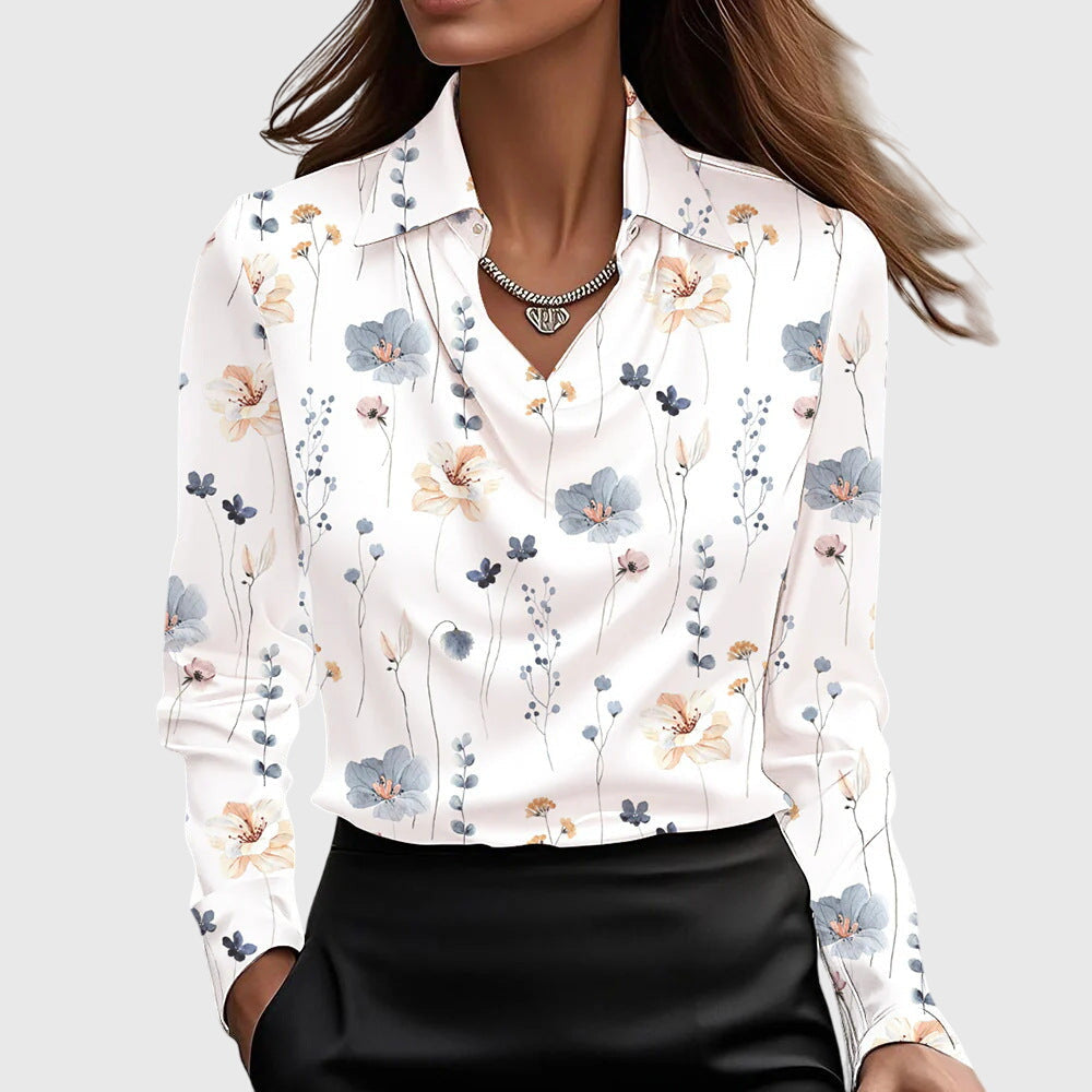 Sylvie | Luxurious, glossy blouse with pleated collar
