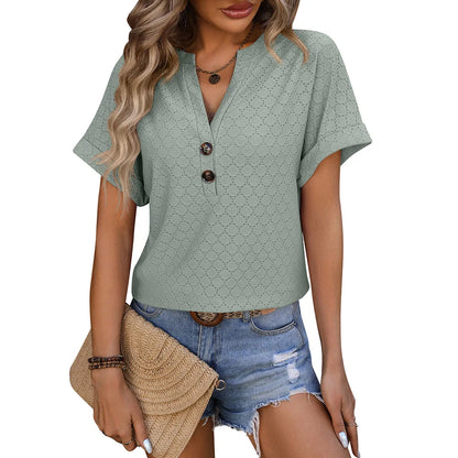 Mira Bloom ™ | Casual Blouse with V-Neck in Solid Colour and Button