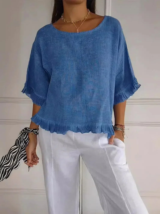 Patsy – Round Neck Linen Blouse