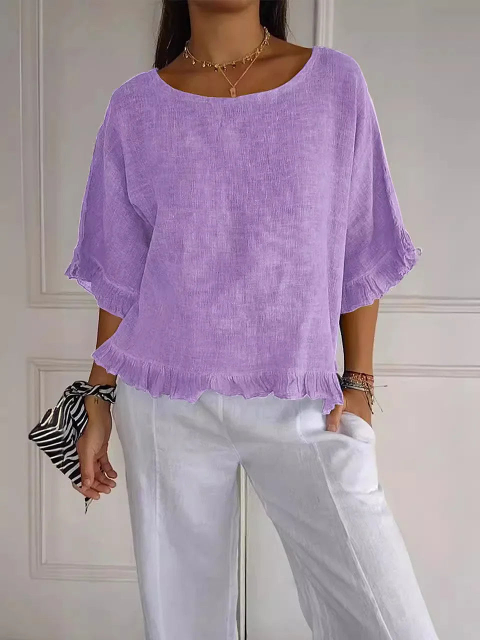 Patsy – Round Neck Linen Blouse