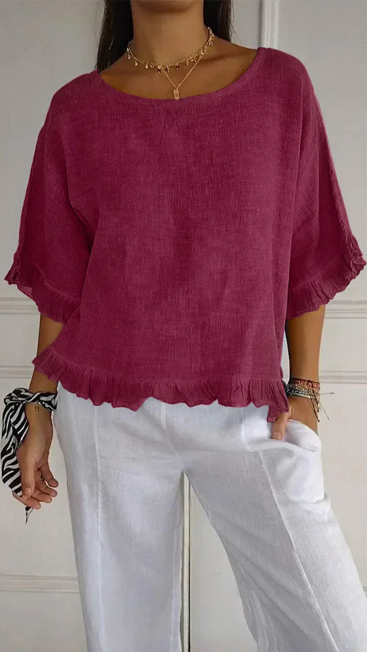 Patsy – Round Neck Linen Blouse