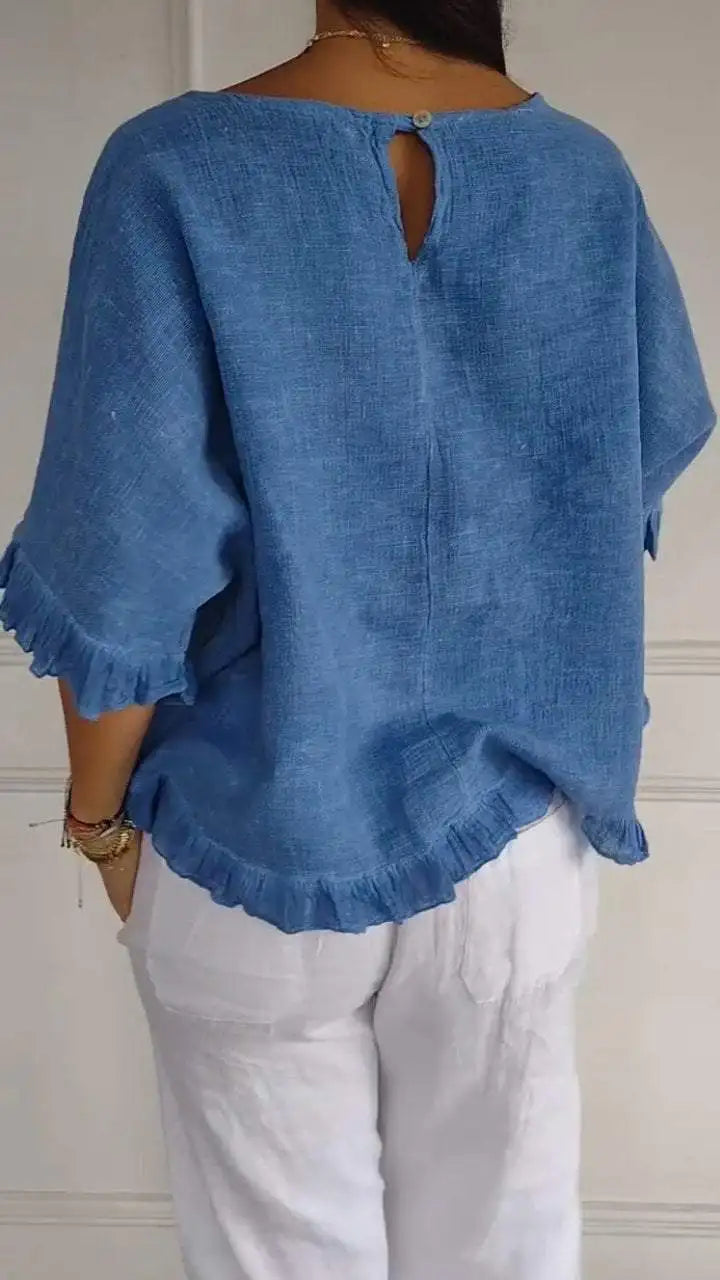 Patsy – Round Neck Linen Blouse