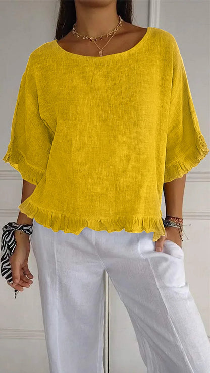 Patsy – Round Neck Linen Blouse