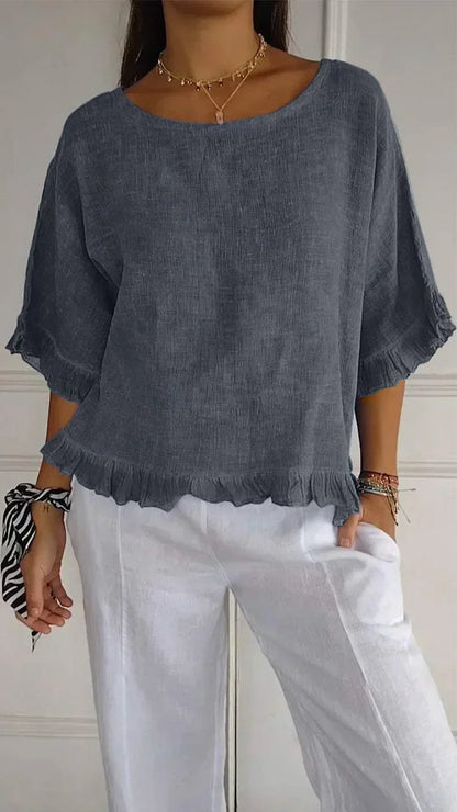 Patsy – Round Neck Linen Blouse