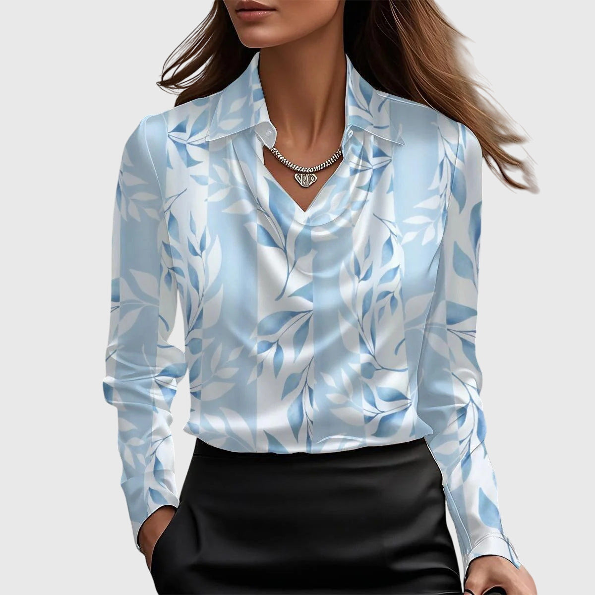 Sylvie | Luxurious, glossy blouse with pleated collar