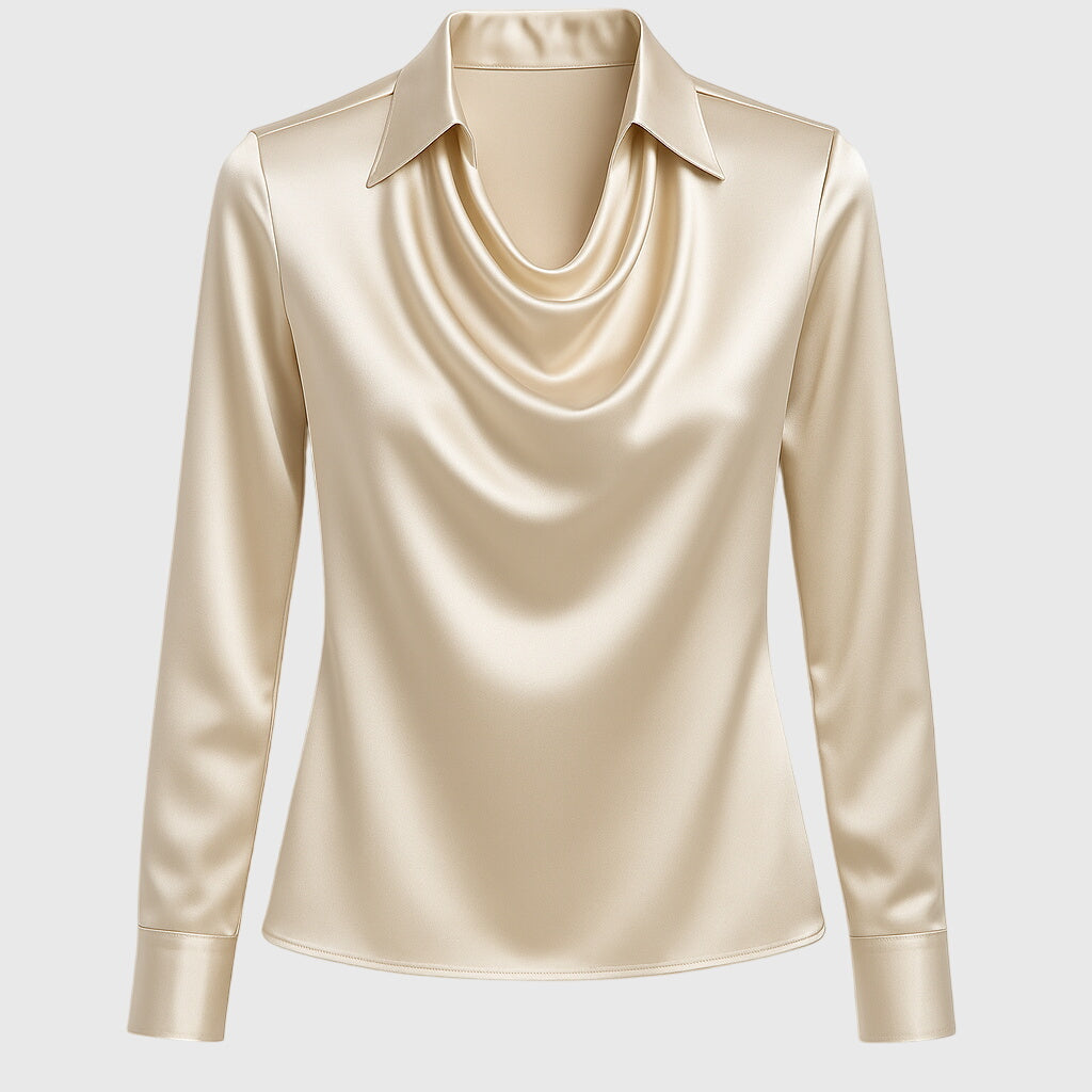 Sylvie | Luxurious, glossy blouse with pleated collar