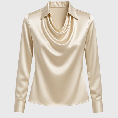 Sylvie | Luxurious, glossy blouse with pleated collar