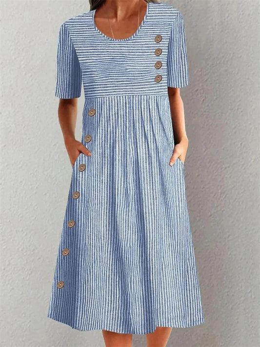 Finley - Classic Striped Button Midi Dress