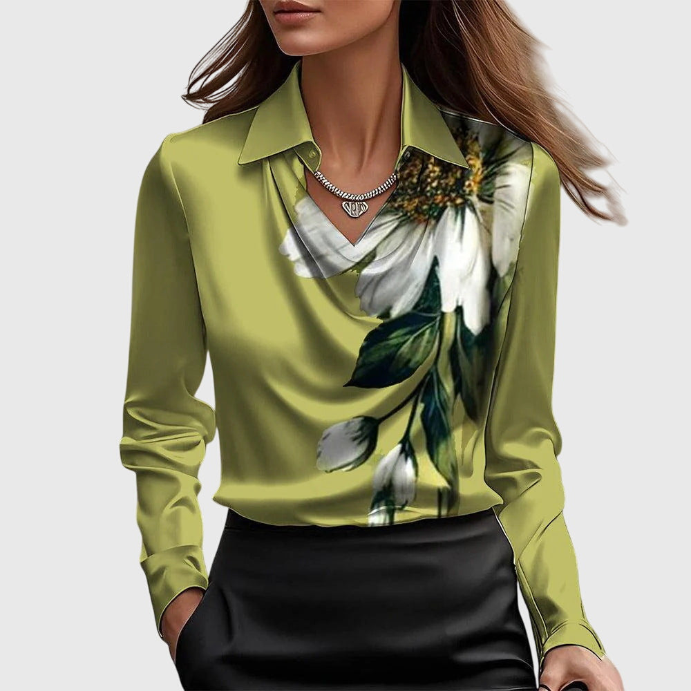 Sylvie | Luxurious, glossy blouse with pleated collar