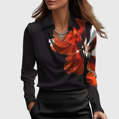 Sylvie | Luxurious, glossy blouse with pleated collar