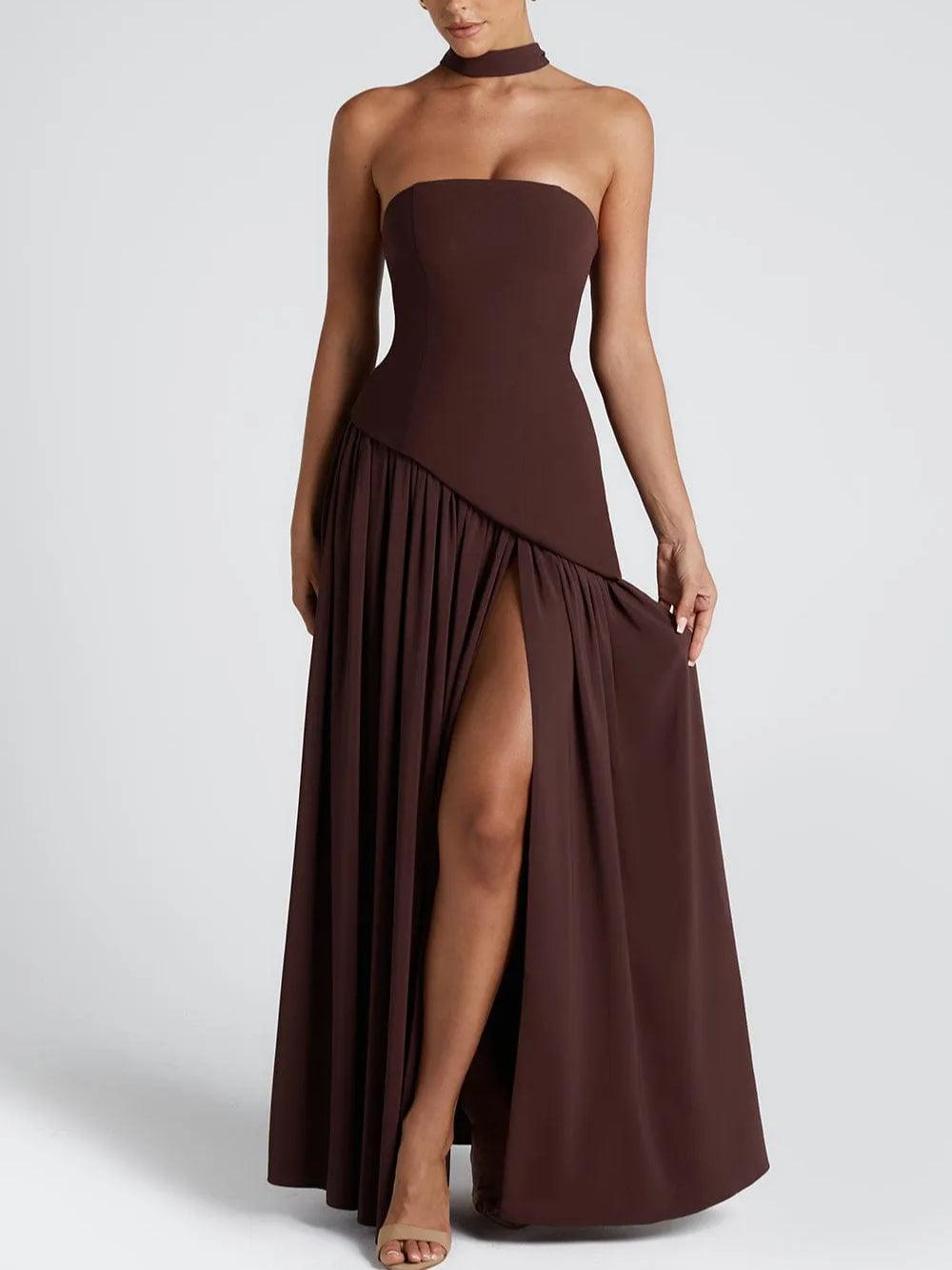 Maliyah Strapless Slit Ribbon Maxi Dress