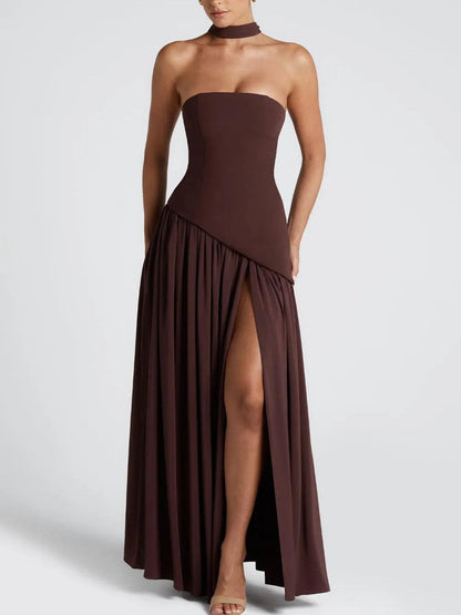 Maliyah Strapless Slit Ribbon Maxi Dress