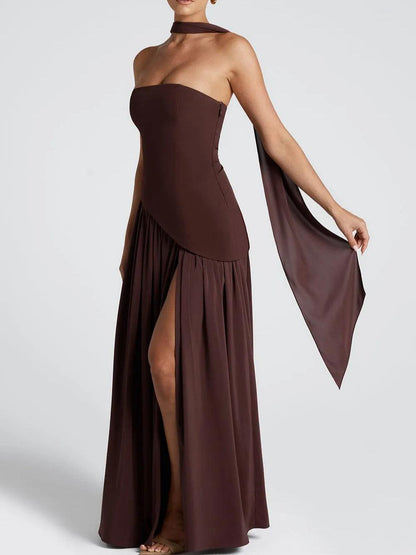 Maliyah Strapless Slit Ribbon Maxi Dress