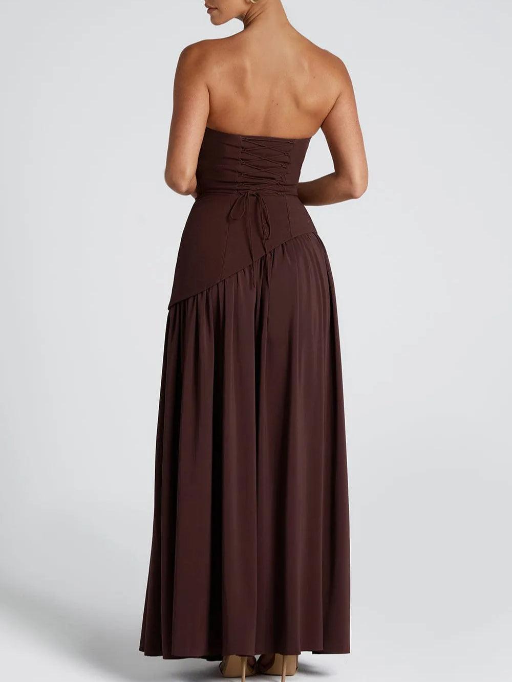 Maliyah Strapless Slit Ribbon Maxi Dress