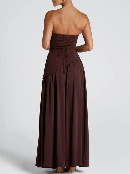 Maliyah Strapless Slit Ribbon Maxi Dress